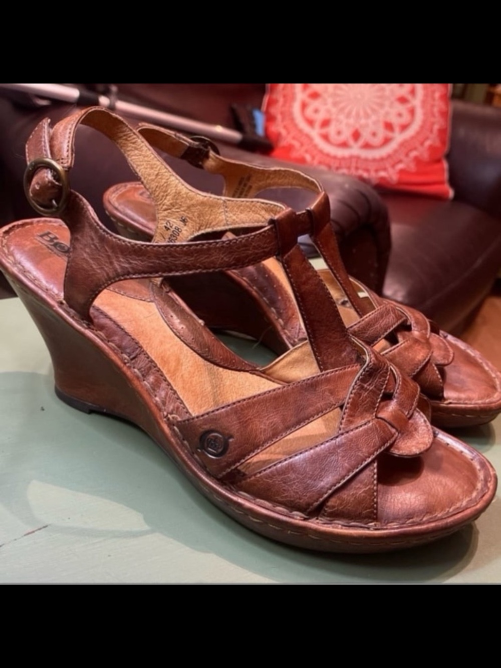 Born size 10 genuine leather wedge sandals in excellent condition